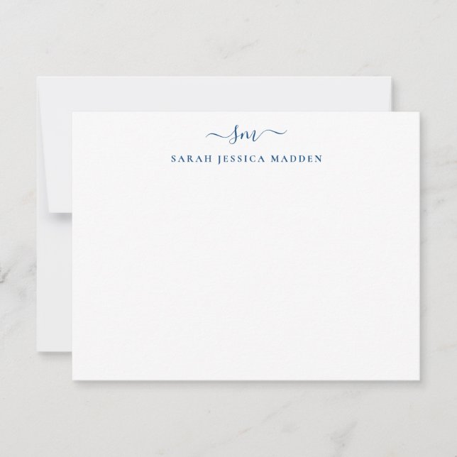 Modern Two Monogram Girly Script Navy Blue Card (Front)
