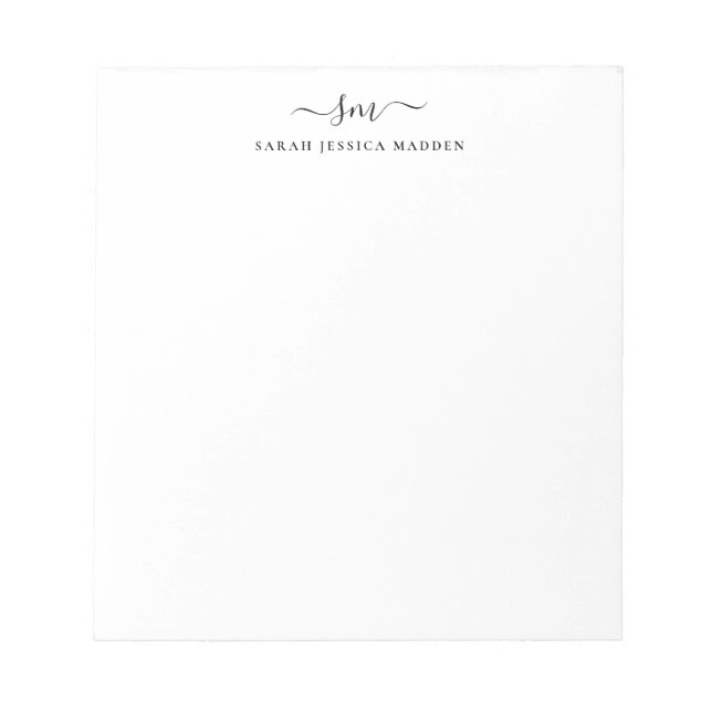 Modern Two Monogram Initial Girly Script Swash Notepad (Front)