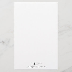 Modern Two Monogram Initial Girly Script Swash Stationery