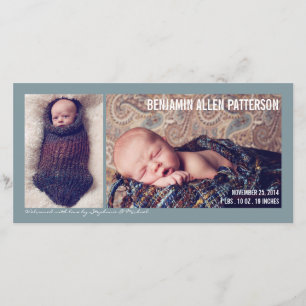 Modern Two Photo Baby Boy Birth Announcement