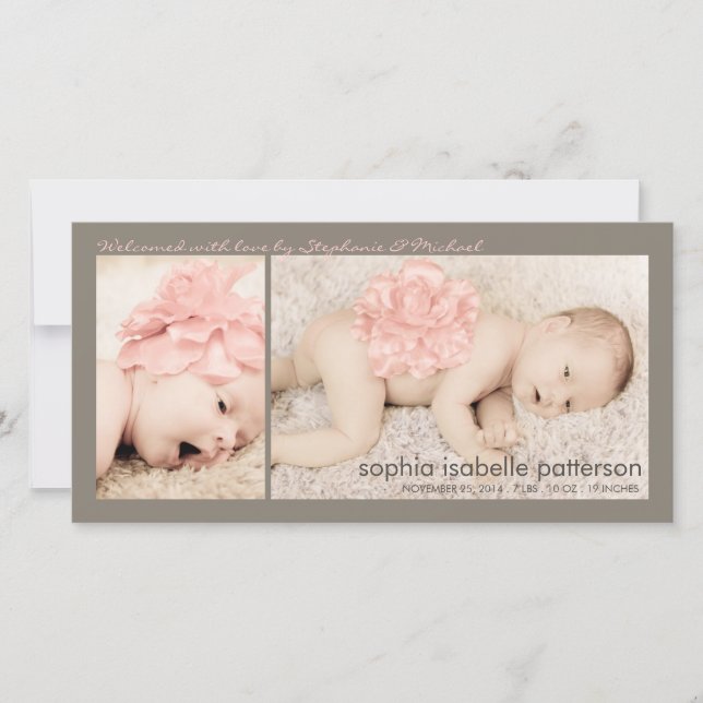 Modern Two Photo Baby Girl Birth Announcement (Front)
