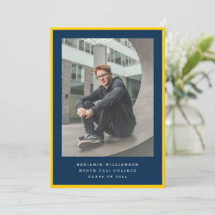 Modern Two Photo Blue and Yellow Graduation Party Invitation