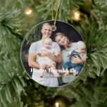 Modern two photo double sided custom text Hanukkah Ceramic Ornament<br><div class="desc">Modern two photo double sided custom text Hanukkah Ornament.
Custom photo image or picture with fully customisable white text on front side and custom second photo on the back.



Photo credit freepik</div>
