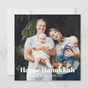 Modern two photo double sided custom text Hanukkah Holiday Card