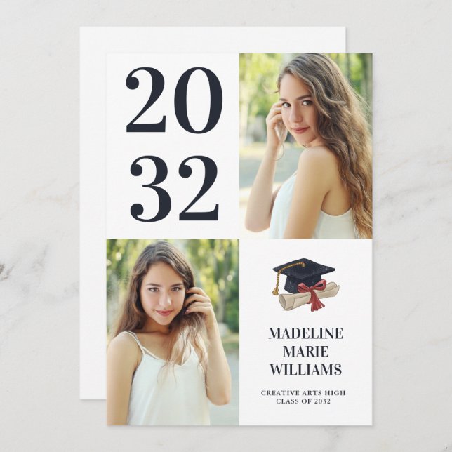 Modern Two Photo Graduation Party Invitation (Front/Back)