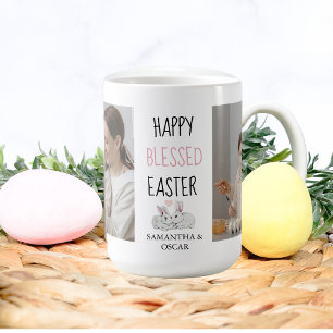 Modern Two Photo   Happy Blessed Easter   Bunny  Coffee Mug