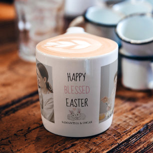 Modern Two Photo   Happy Blessed Easter   Bunny   Espresso Cup
