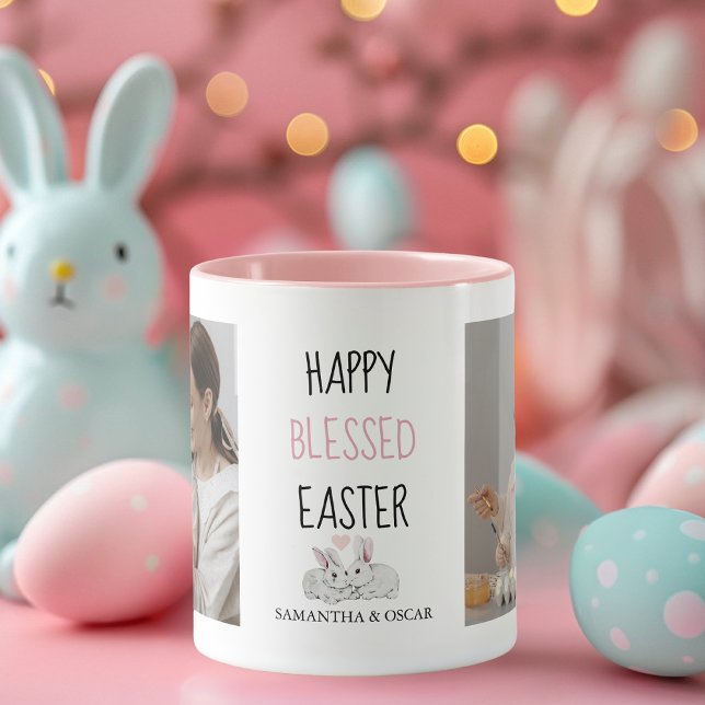 Modern Two Photo | Happy Blessed Easter | Bunny Mug (Creator Uploaded)