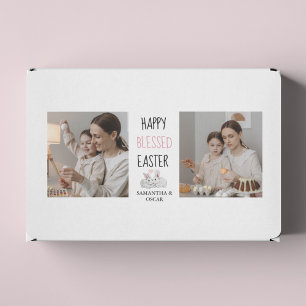 Modern Two Photo   Happy Blessed Easter   Bunny Rectangular Sticker