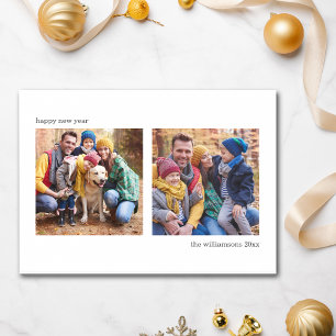 Modern Two-Photo Happy New Year Family Minimalist Holiday Card