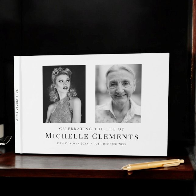 Modern two photo memorial wake rememberance  guest book (Creator Uploaded)