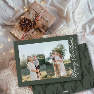 Modern Two Photo Merry Christmas Side Script Holiday Card