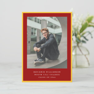 Modern Two Photo Red and Yellow Graduation Party Invitation