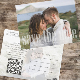 Modern Two Photo Simple Minimalist QR Code Postcard