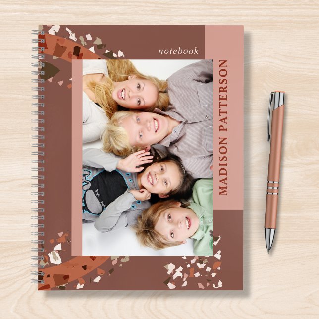Modern Two Photo Terrazzo Personalised Name Notebook (Creator Uploaded)
