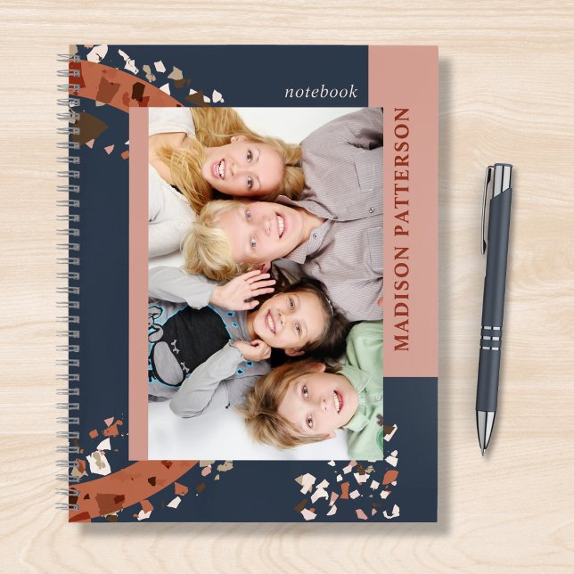 Modern Two Photo Terrazzo Personalised Name Notebook (Creator Uploaded)