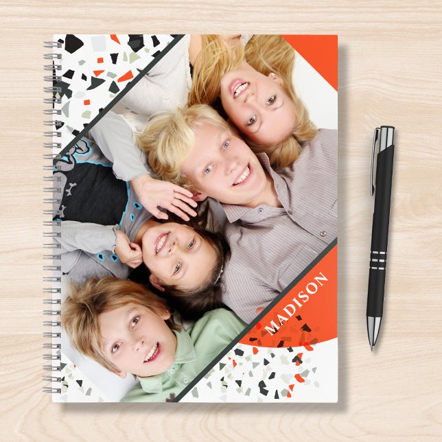 Modern Two Photo Terrazzo Personalised Name Notebook (Creator Uploaded)