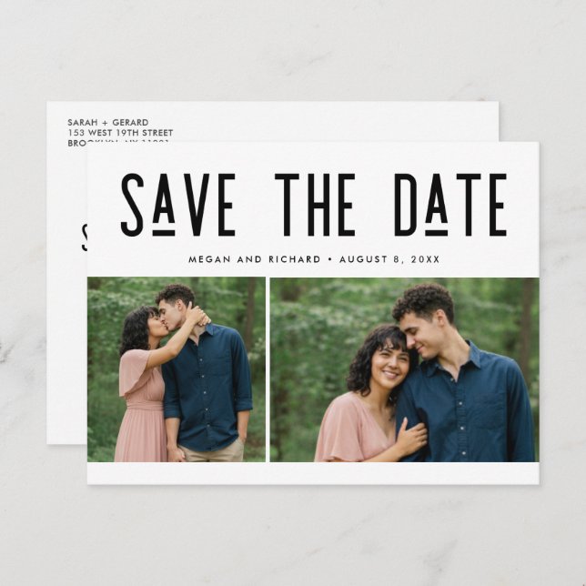Modern Two Photo Wedding Save the Date Postcard (Front/Back)