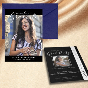 Modern Two Photo   White & Black Graduation Invitation