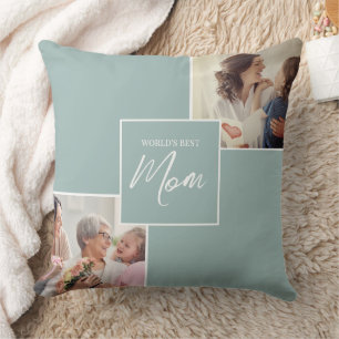 Modern Two Photo World's Best Mum Throw Pillow