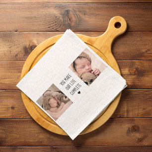 Modern Two Photo   You Make Our Life Complete  Tea Towel