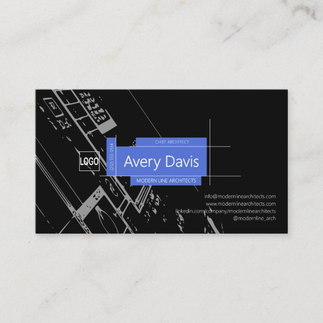Modern Two-Sided Architecture Blueprint Business Card (Front)