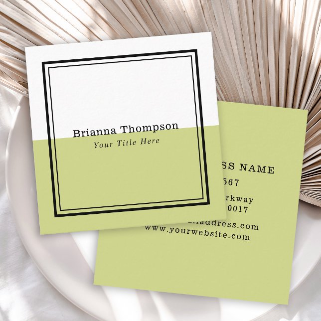 Modern Two Tone Colour Block Lime Green Square Business Card (Creator Uploaded)