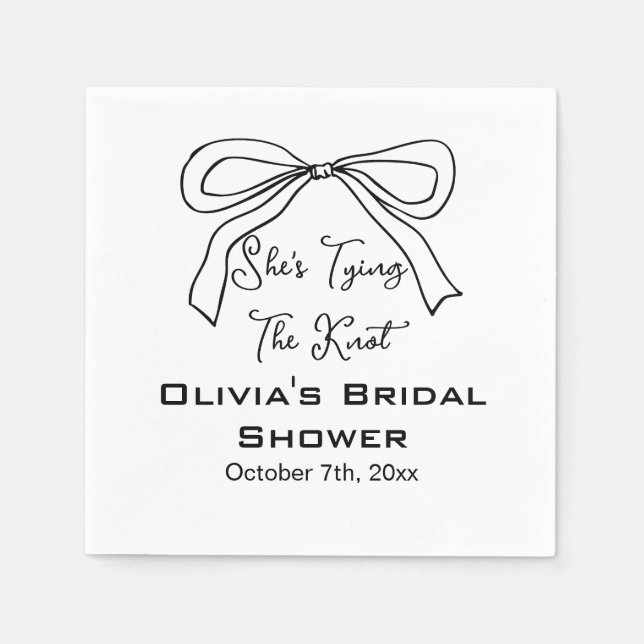 Modern Tying the Knot Black Bow Bridal Shower Napkin (Front)
