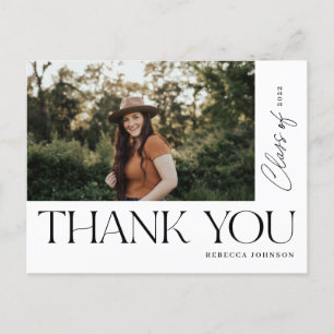 Modern Type Graduation Thank You Photo Black Postcard