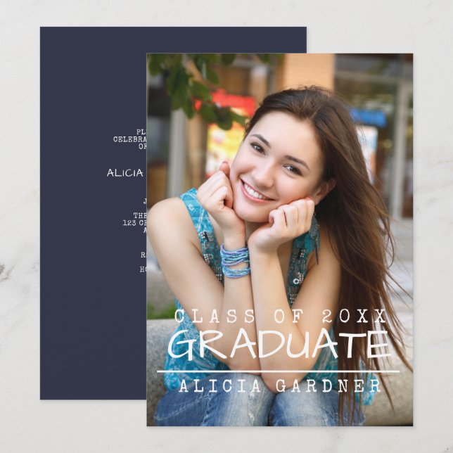 Modern Type Photo Graduation Party Announcement (Front/Back)