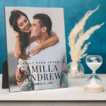 Modern Type Photo Wedding Plaque<br><div class="desc">This wedding keepsake plaque features couple's wedding photo and large overlay type. Click the edit button to customise this design.</div>