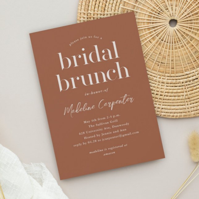 Modern Type Terracotta Boho Bridal Brunch Invitation (Simple type terracotta boho bridal brunch invitation.)