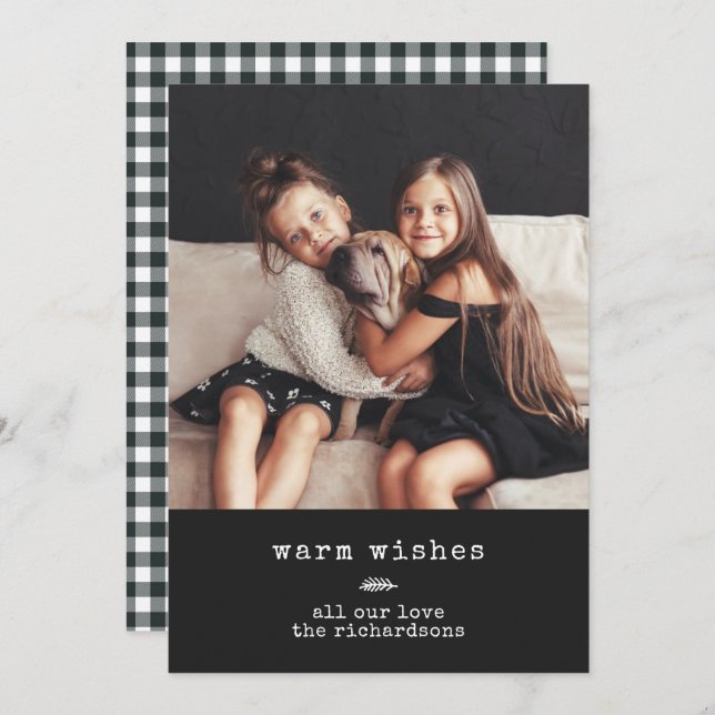 Modern Typewriter | Holiday Photo on Black Gingham (Front/Back)