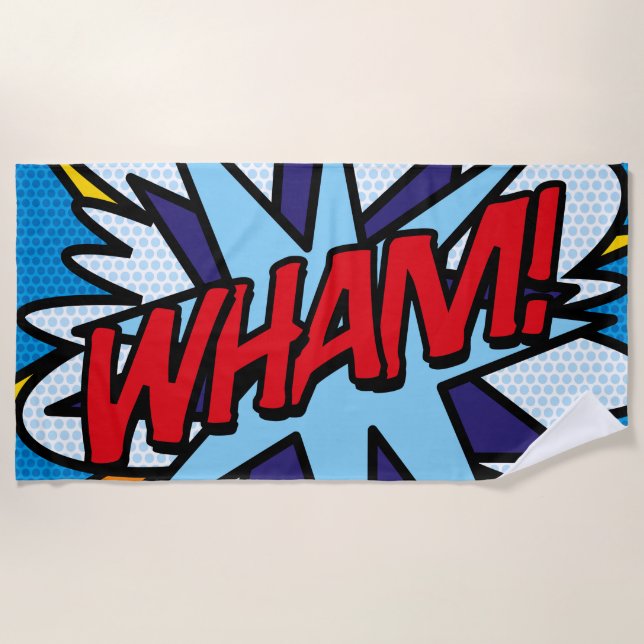 Modern Typographic Colourful Comic Book WHAM Beach Towel (Front)
