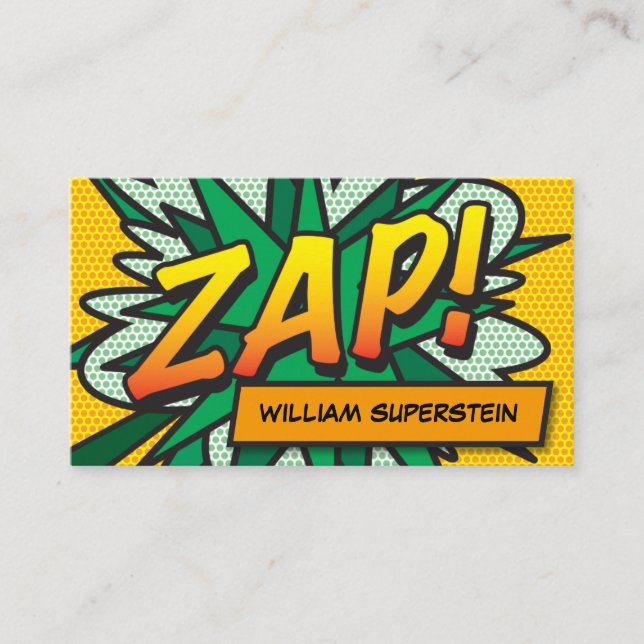 Modern Typographic Fun Comic Book ZAP Business Card (Front)