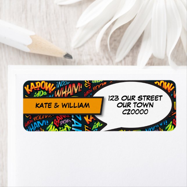 Modern Typographic Fun Comic Return Address Label (Insitu)