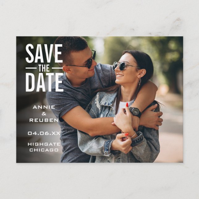 Modern Typographic Photo Save the Date Postcard (Front)