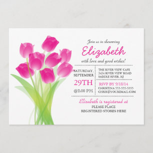 Modern typographic Pink Tulip Baby Shower Invitation