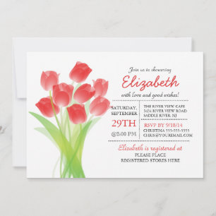 Modern Typographic Red Tulip Bridal Shower Invitation