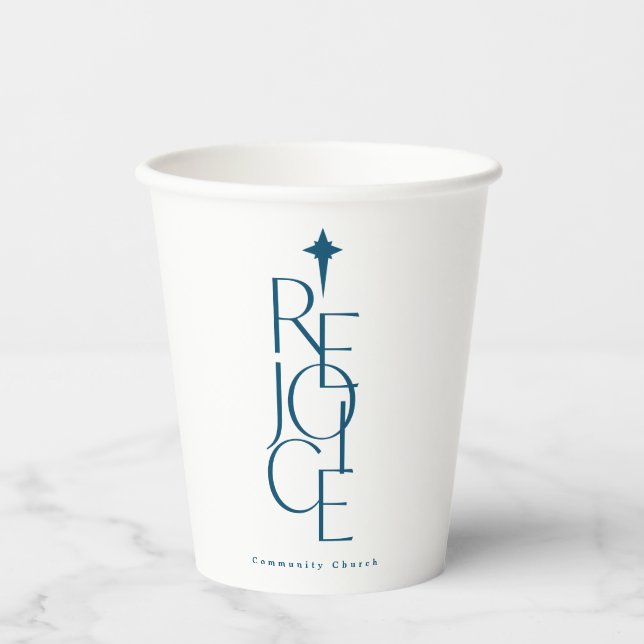 Modern, typographic REJOICE & star Christmas  Paper Cups (Front)