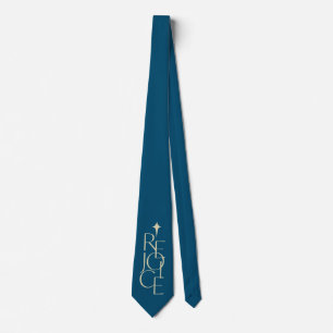 Modern, typographic REJOICE & star Christmas Tie