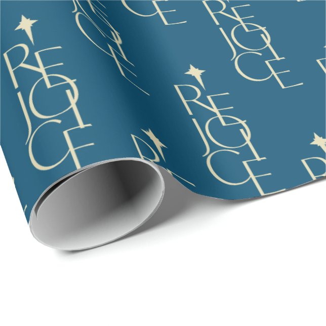 Modern, typographic REJOICE & star Christmas Wrapping Paper (Roll Corner)