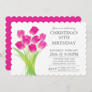 Modern Typographic Tulip Flowers Birthday Party Invitation