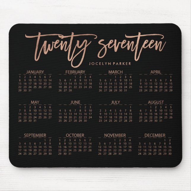 Modern Typography 2017 Calendar | Faux Rose Gold Mouse Pad (Front)