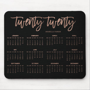 Modern Typography 2020 Calendar Faux Rose Gold Mouse Pad