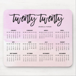 Modern Typography 2020 Calendar Pink Watercolor Mouse Pad
