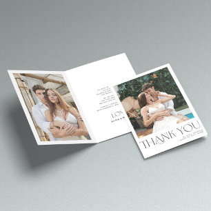 Modern typography 2 photo wedding folded thank you card
