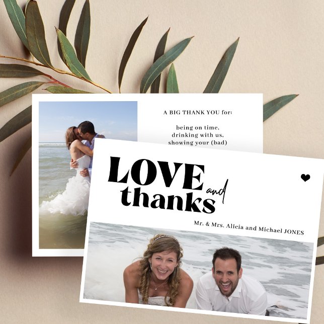 Modern typography 2 photos wedding thank you invitation (Creator Uploaded)