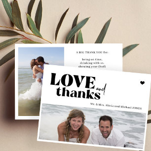 Modern typography 2 photos wedding thank you invitation