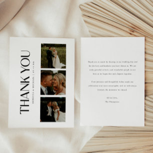 Modern Typography 3-Photo Custom Wedding Thank You Card